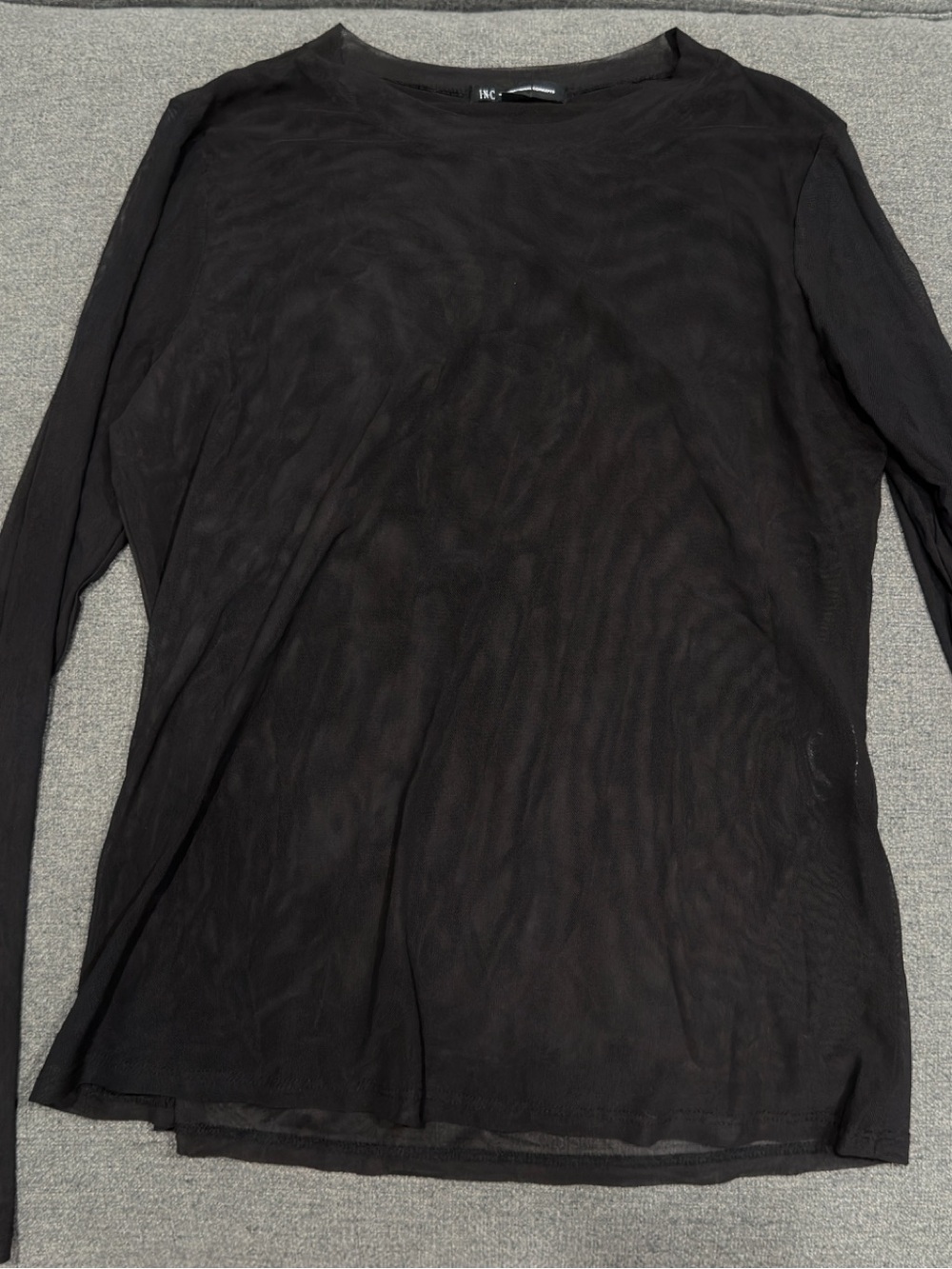 INC International Concepts Black Long Sleeve Mesh Top